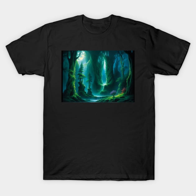 Little purple shrub in a forest by the river T-Shirt by CursedContent